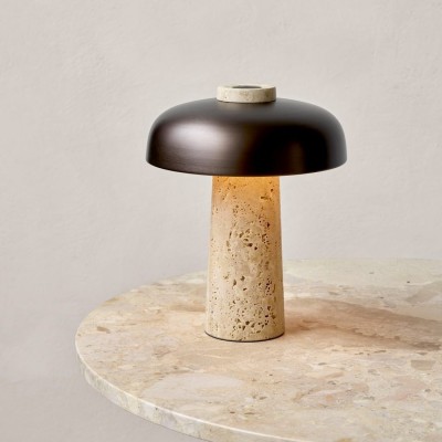 Salma Travertine Mushroom LED Table Lamp Salma Travertine Mushroom LED Table Lamp