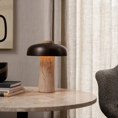 Salma Travertine Mushroom LED Table Lamp Salma Travertine Mushroom LED Table Lamp