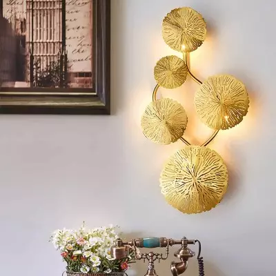 Aarohi Decorative Lotus Leaf Gold Brass Wall Sconce Aarohi Decorative Lotus Leaf Gold Brass Wall Sconce