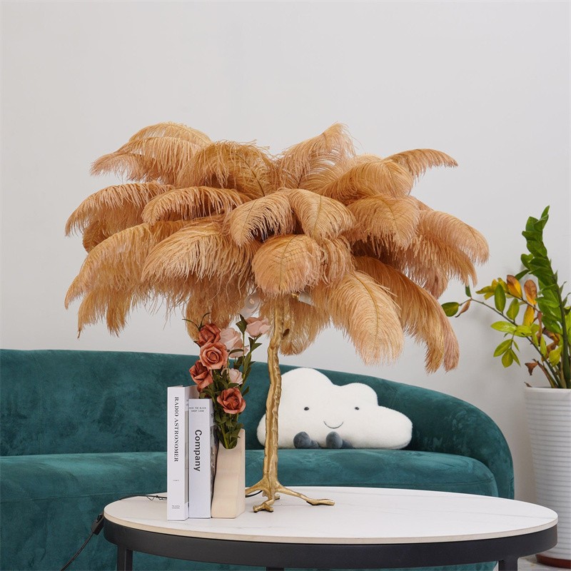 15 LED Black Ostrich Feather Table Lamp Desk Light