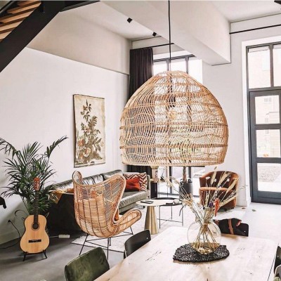Juno Scandinavian Boho Woven Wicker Rattan Pendant Light