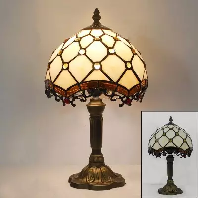 Osvaldo Tiffany Style Nightstand Beaded Glass Table Lamp Osvaldo Tiffany Style Nightstand Beaded Glass Table Lamp