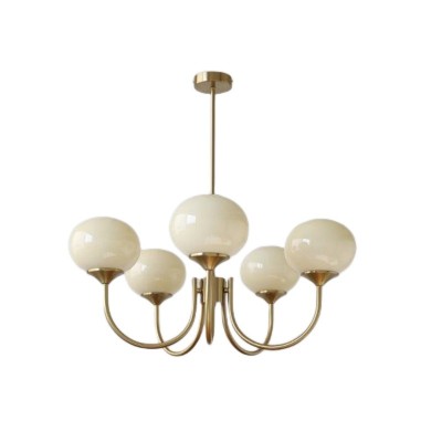 Bianca Colored Glass Shade Chandelier with Globes
