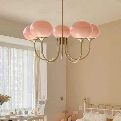 Bianca Colored Glass Shade Chandelier with Globes