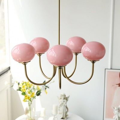 Bianca Colored Glass Shade Chandelier with Globes