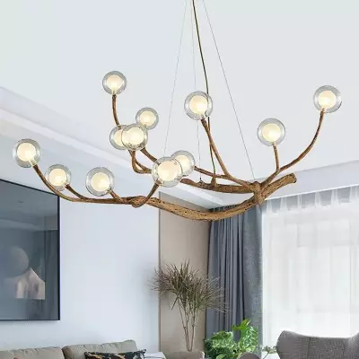 Damian Rustic Tree Branch Chandelier with Bubble Glass Lamp Shades Damian Rustic Tree Branch Chandelier with Bubble Glass Lamp Shades