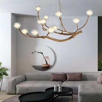 Damian Rustic Tree Branch Chandelier with Bubble Glass Lamp Shades Damian Rustic Tree Branch Chandelier with Bubble Glass Lamp Shades