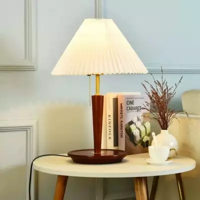 Nadia Vintage Pleated Shade Natural Wood Table Lamp Nadia Vintage Pleated Shade Natural Wood Table Lamp