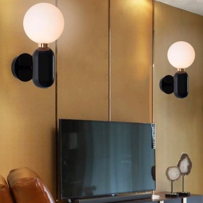 Saira Modern Milk Globe Glass Wall Sconce Saira Modern Milk Globe Glass Wall Sconce