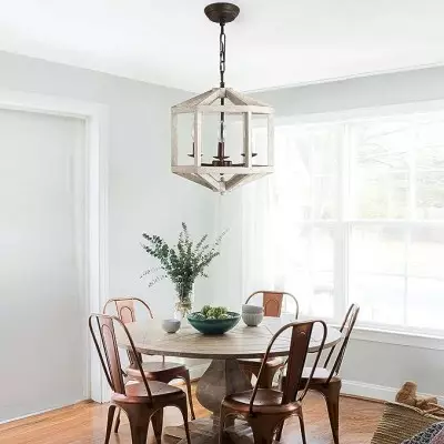 Juliette Farmhouse Weather Wood Caged Candle Kitchen Island Light