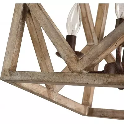 Juliette Farmhouse Weather Wood Caged Candle Kitchen Island Light