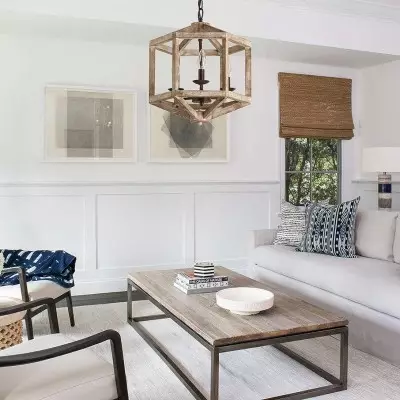 Juliette Farmhouse Weather Wood Caged Candle Kitchen Island Light