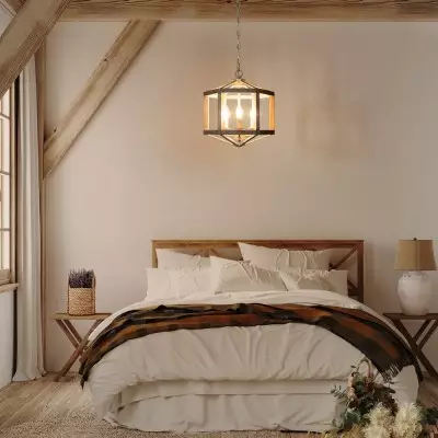 Juliette Farmhouse Weather Wood Caged Candle Kitchen Island Light Juliette Farmhouse Weather Wood Caged Candle Kitchen Island Light