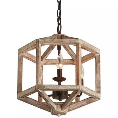 Juliette Farmhouse Weather Wood Caged Candle Kitchen Island Light