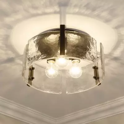 Ozu Modern Water Ripple Glass Drum Flush Mount Light Ozu Modern Water Ripple Glass Drum Flush Mount Light