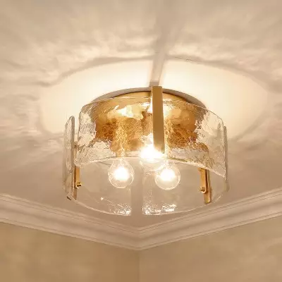 Ozu Modern Water Ripple Glass Drum Flush Mount Light Ozu Modern Water Ripple Glass Drum Flush Mount Light