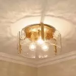 Ozu Modern Water Ripple Glass Drum Flush Mount Light