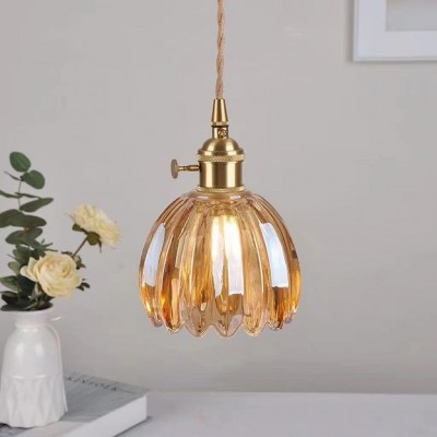 Ivana Retro Copper and Glass Tulip Pendant Light Ivana Retro Copper and Glass Tulip Pendant Light