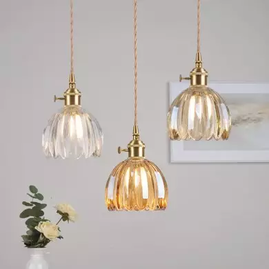 Ivana Retro Copper and Glass Tulip Pendant Light Ivana Retro Copper and Glass Tulip Pendant Light