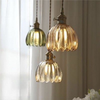 Ivana Retro Copper and Glass Tulip Pendant Light Ivana Retro Copper and Glass Tulip Pendant Light
