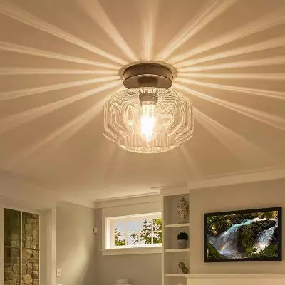 Ozma Stylish Wavy Glass Lantern Flush Mount Ceiling Light Ozma Stylish Wavy Glass Lantern Flush Mount Ceiling Light