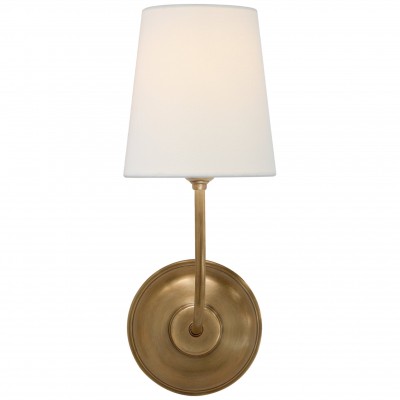 Ozwa Frosted Antique Brass Wall Sconce with Linen Shade Ozwa Frosted Antique Brass Wall Sconce with Linen Shade