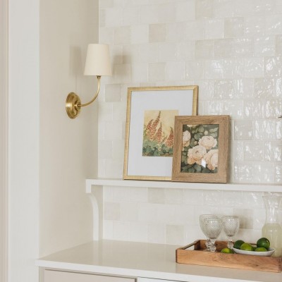 Ozwa Frosted Antique Brass Wall Sconce with Linen Shade Ozwa Frosted Antique Brass Wall Sconce with Linen Shade