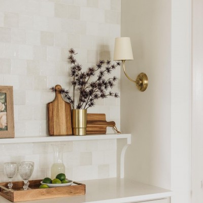 Ozwa Frosted Antique Brass Wall Sconce with Linen Shade Ozwa Frosted Antique Brass Wall Sconce with Linen Shade