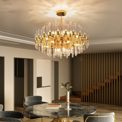 Zander Brass Chandelier with Clear Glass Rods Shade