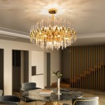 Zander Brass Chandelier with Clear Glass Rods Shade