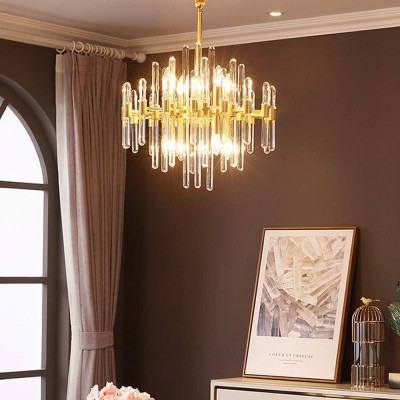 Zander Brass Chandelier with Clear Glass Rods Shade