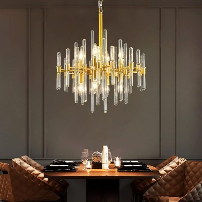 Zander Brass Chandelier with Clear Glass Rods Shade