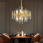 Zander Brass Chandelier with Clear Glass Rods Shade
