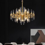 Zander Brass Chandelier with Clear Glass Rods Shade