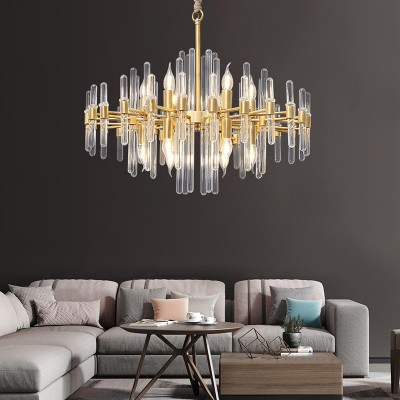 Zander Brass Chandelier with Clear Glass Rods Shade