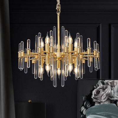 Zander Brass Chandelier with Clear Glass Rods Shade
