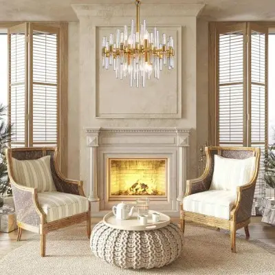 Zander Brass Chandelier with Clear Glass Rods Shade