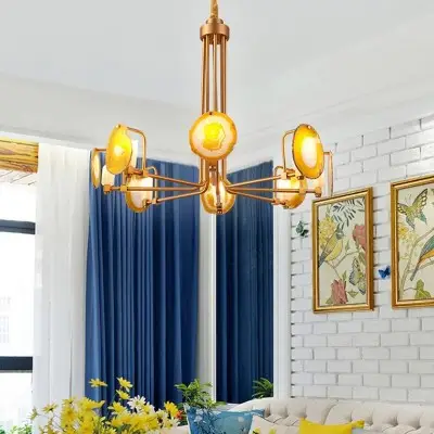 Soren Two Tier,Agate Chandelier, Golden