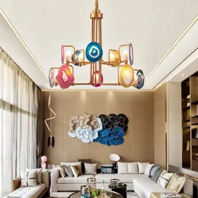 Soren Two Tier,Agate Chandelier, Golden