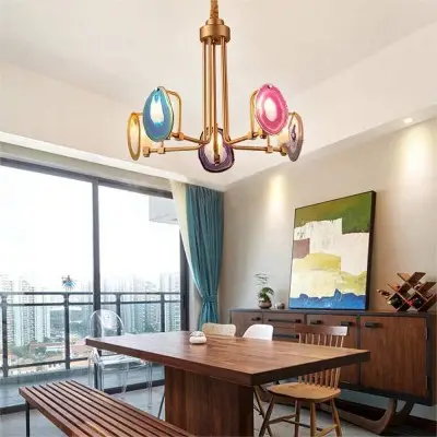 Soren Two Tier,Agate Chandelier, Golden