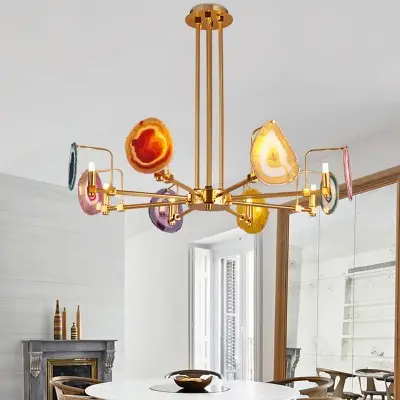 Soren Two Tier,Agate Chandelier, Golden