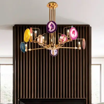 Soren Two Tier,Agate Chandelier, Golden