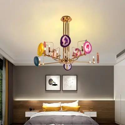 Soren Two Tier,Agate Chandelier, Golden