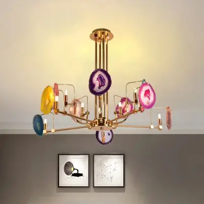 Soren Two Tier,Agate Chandelier, Golden