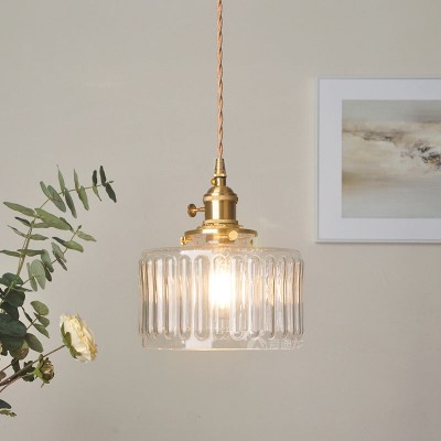 Zavier Vintage Cylinder Wave Pattern Glass Shade Chandelier