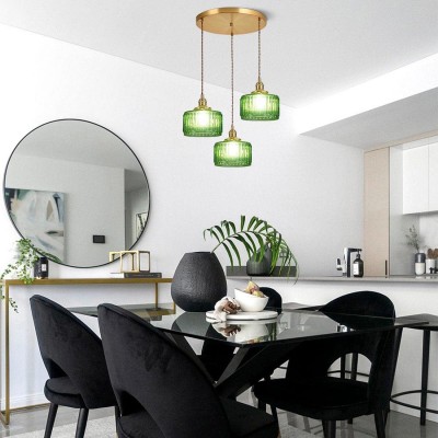 Zavier Vintage Cylinder Wave Pattern Glass Shade Chandelier