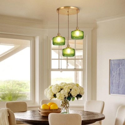 Zavier Vintage Cylinder Wave Pattern Glass Shade Chandelier