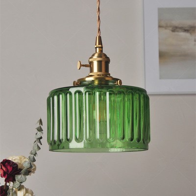 Zavier Vintage Cylinder Wave Pattern Glass Shade Chandelier