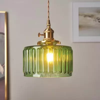 Zavier Vintage Cylinder Wave Pattern Glass Shade Pendant Chandelier