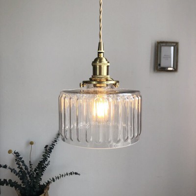Zavier Vintage Cylinder Wave Pattern Glass Shade Pendant Chandelier